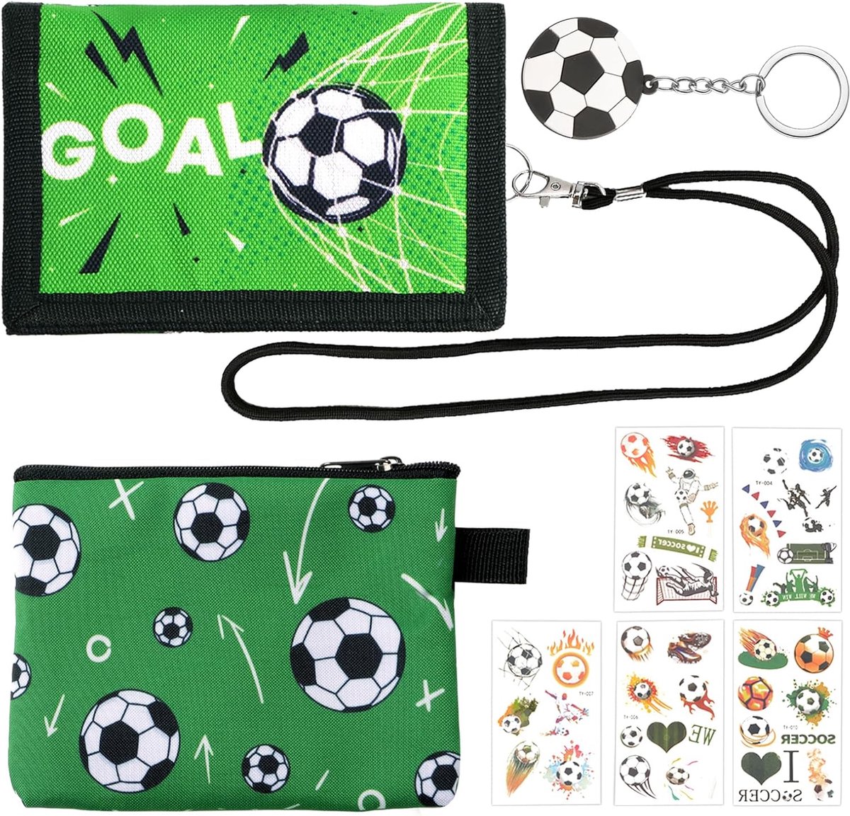 Kinderportemonnee Voetbal - Portemonnee Kinderen - Opbergen Geld - Met Voetbal Sleutelhanger - 12 x 8 cm - Groen