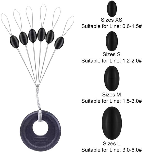 Dailygoods- Vishengels 6-in-1 rubberen stoppers - Rubber snoerstoppers - Vismoppen 100 stuks - Hengel-bobber-stoppers - Ovale vorm - Duurzaam materiaal - Vissersaccessoires — afbeelding 4