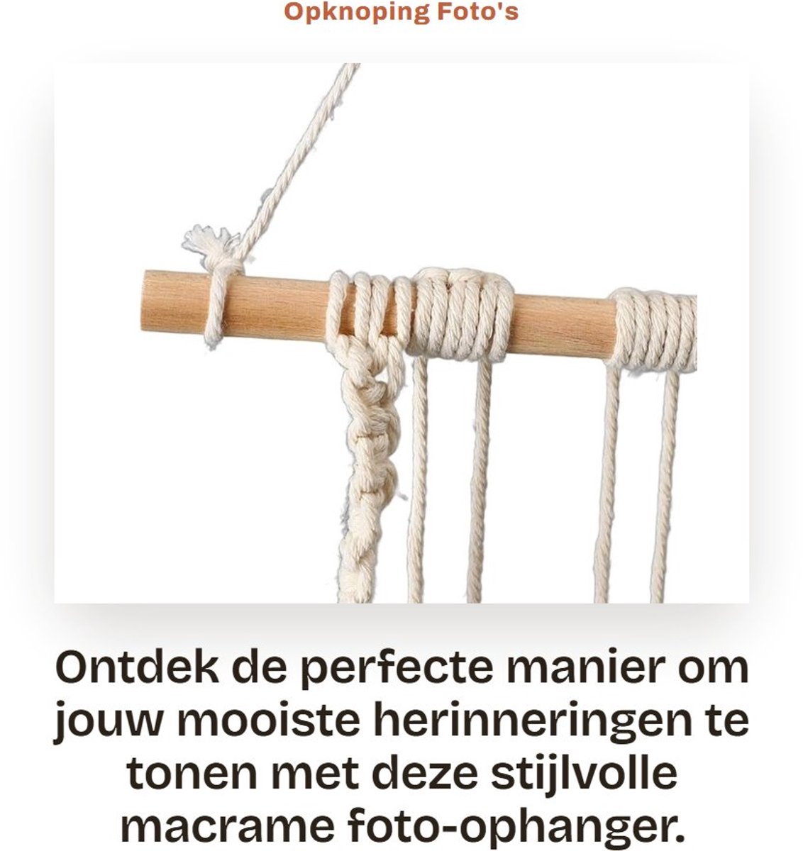 Dailygoods- Kaartenhouder met Beukenhouten Stok - Macrame Fotodisplay - Duurzaam Katoen - Wanddecoratie - Geschikt voor Slaapkamer en Woonkamer