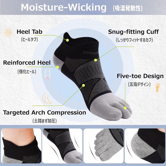 Tenen Sokken - Sportsokken - Hardlopen Fitness - Ademend Vijf Teen - 3 Paar - Unisex — afbeelding 4