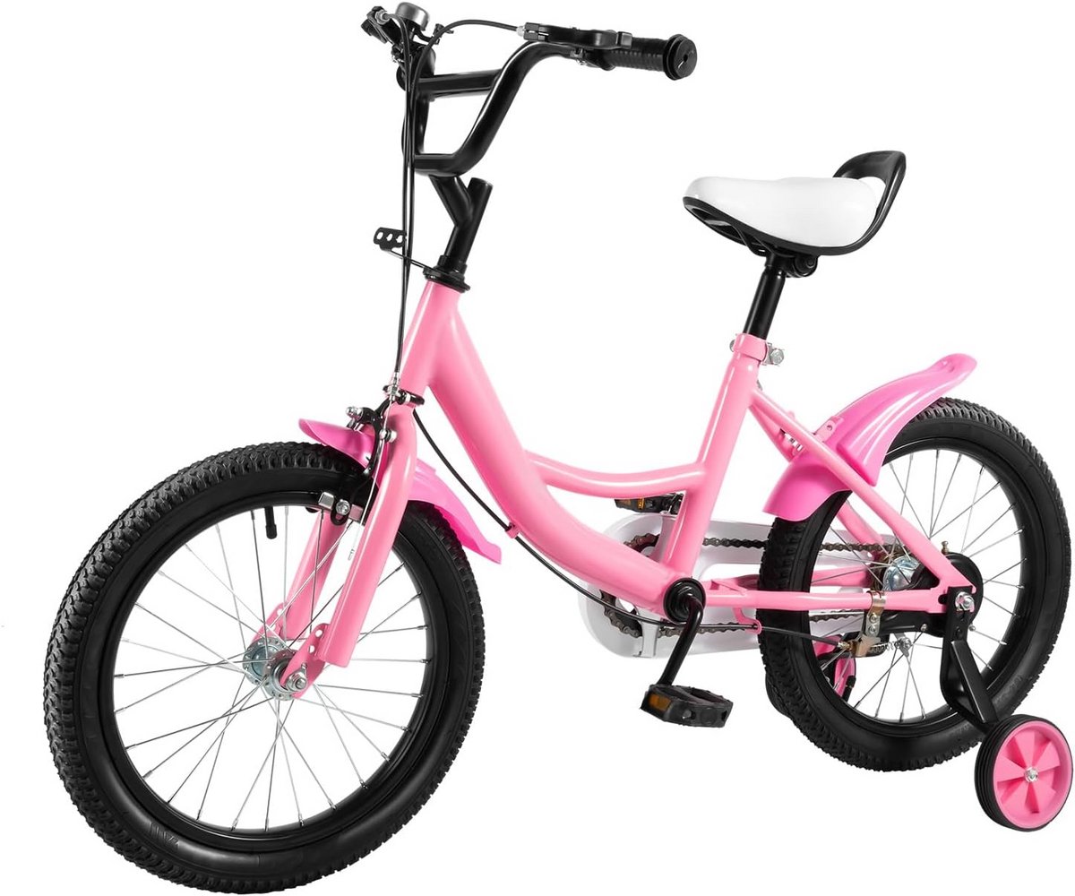 Kinderfiets - Loopfiets steunwielen - Leren fietsen - In hoogte verstelbaar - 16 inch - Roze