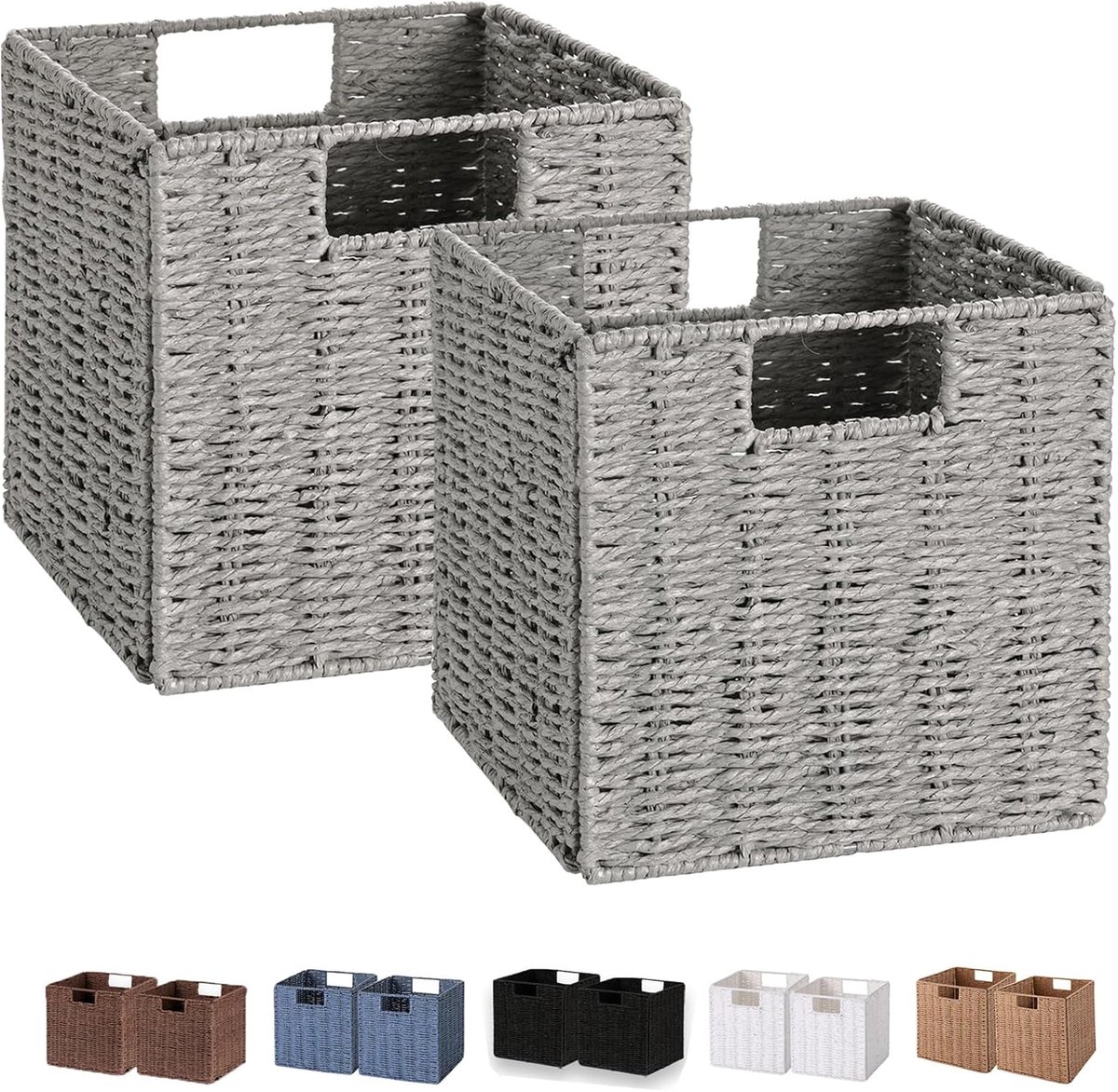Opbergmanden Set - Papieren Touw Manden - Ruimte Organiseren - Handgeweven Kwaliteit - 2 Stuks 30x30x30cm - Grijs