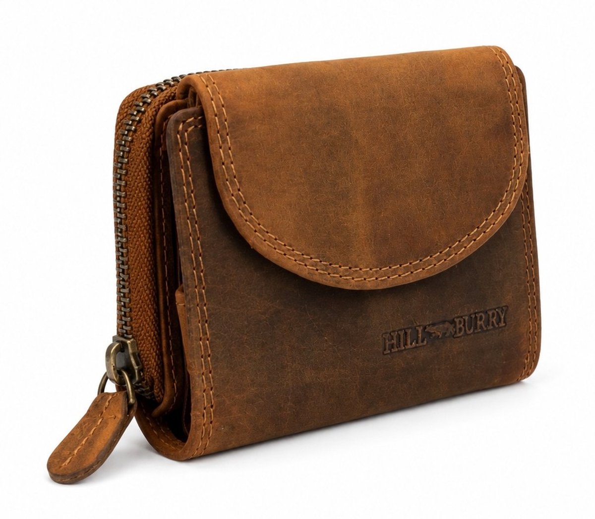 Boutique Trukado - HillBurry Leren Portemonnee met Halfronde omslag - Hunterleer - Uniseks - praktisch ingedeeld - (bxhxd) ca. 11,3cm x 9,5cm x 2,7cm