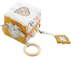 Activiteitenkubus - Sensory speelgoed - Baby ontwikkeling - Zachte materialen - 10x10x10 cm - Wit