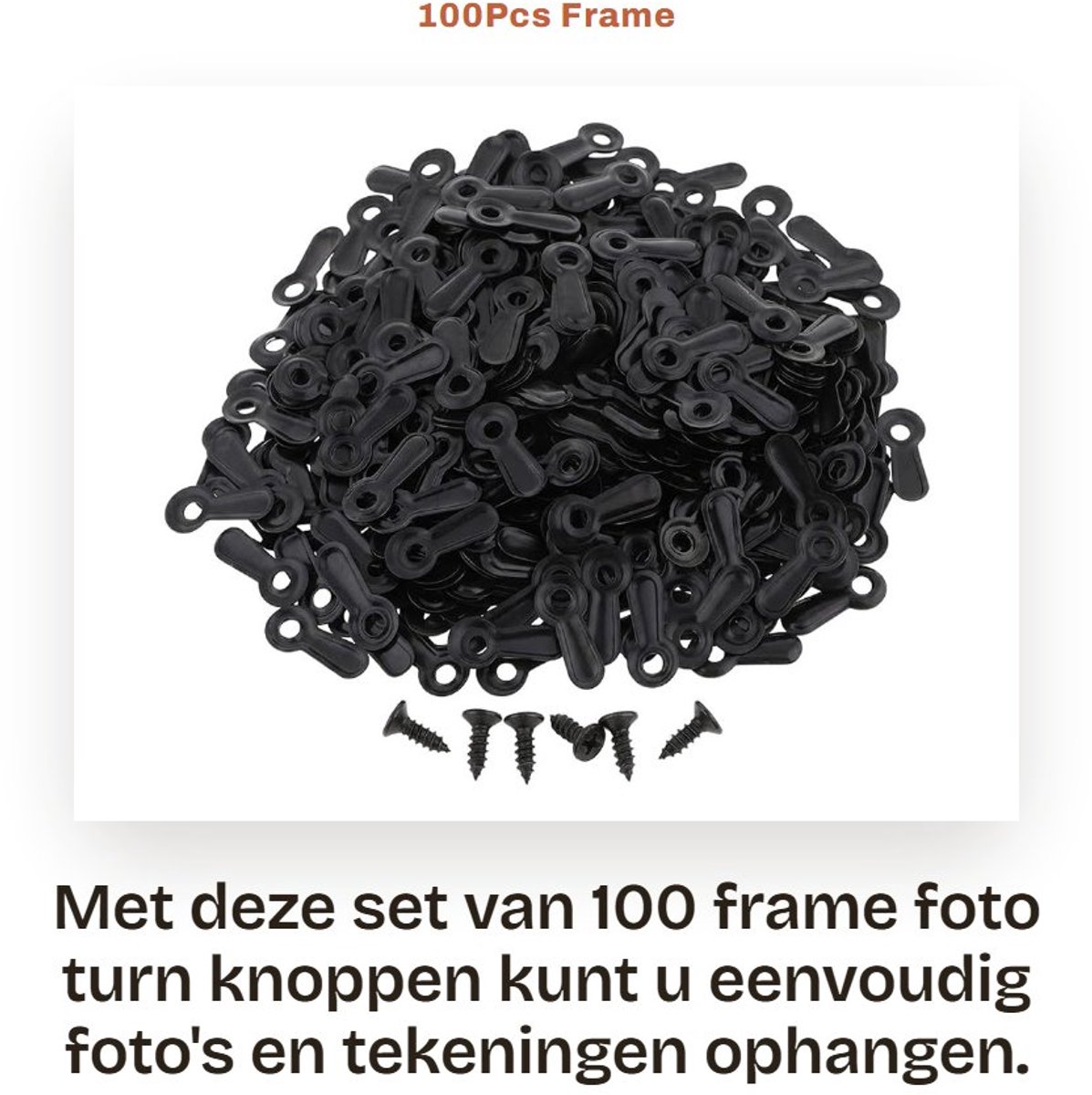 Dailygoods- Foto Clips 100 Stuks - Frame Hardware - Draaiknoppen met Schroeven - Zwart Metaal - Voor Opknoping Foto's - Compact Formaat - Foto Ophangsystemen