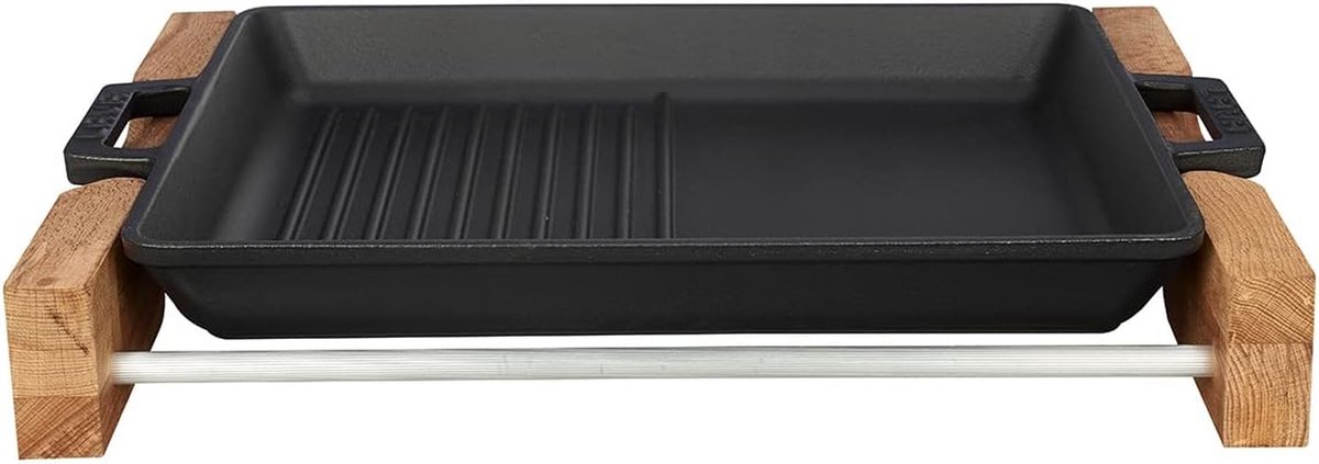 Gietijzeren Grillpan - Koekenpan Ribbel - Gerechten Bereiden - Non-stick Coating - 26 x 32 cm - Zwart
