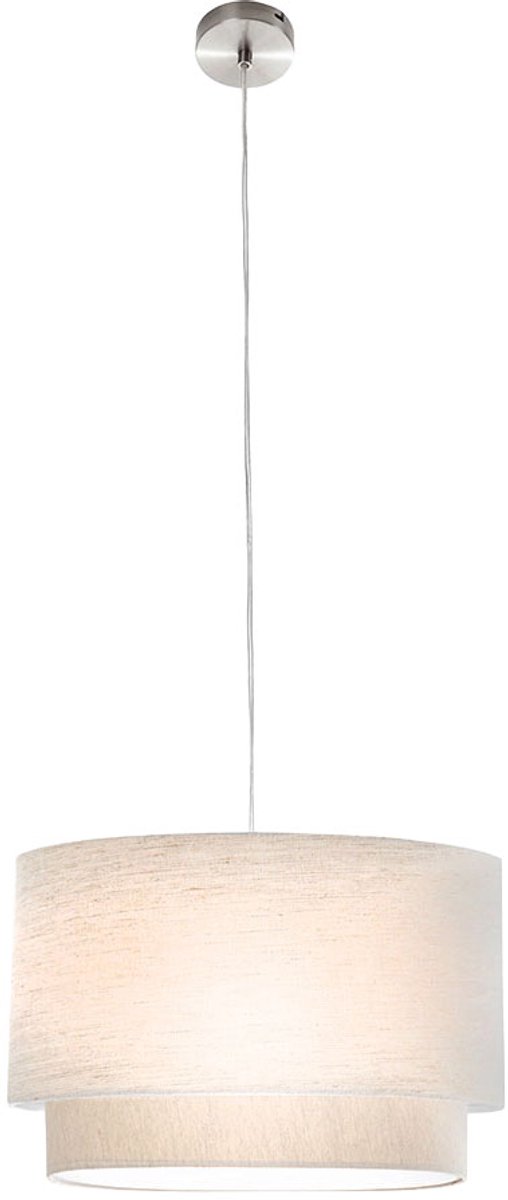 Hanglamp eettafel lamp ronde hanglamp beige textiel woonkamer lamp, metaal nikkel mat, 1x E27, DxH 40 x 150 cm