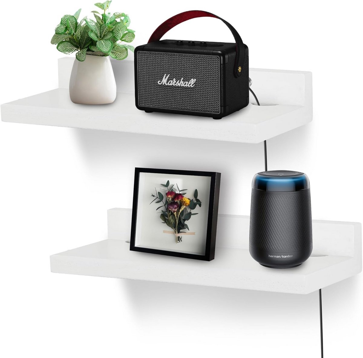Zwevend Wandrek - Kleine Plank - Organiseren Elektronica - Met Kabeldoorvoer - 23 cm Set -