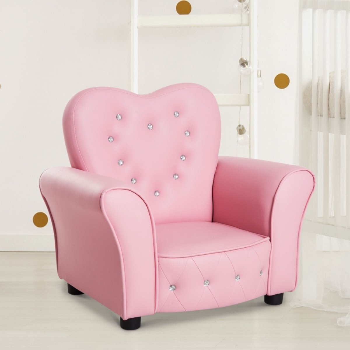 MODENUIT Kinderstoel 59 x 41,5 x 49 cm - Met Rugleuning En Houten Poten - Voor Kinderkamer - PVC - Roze