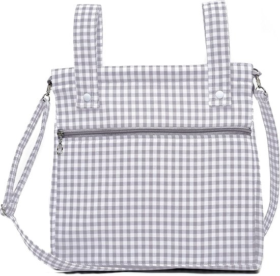 Voetenzak en luiertas - Kinderwagen set - Baby onderweg - Handgemaakt katoen - 35x36x10 cm - Geruit grijs — afbeelding 2