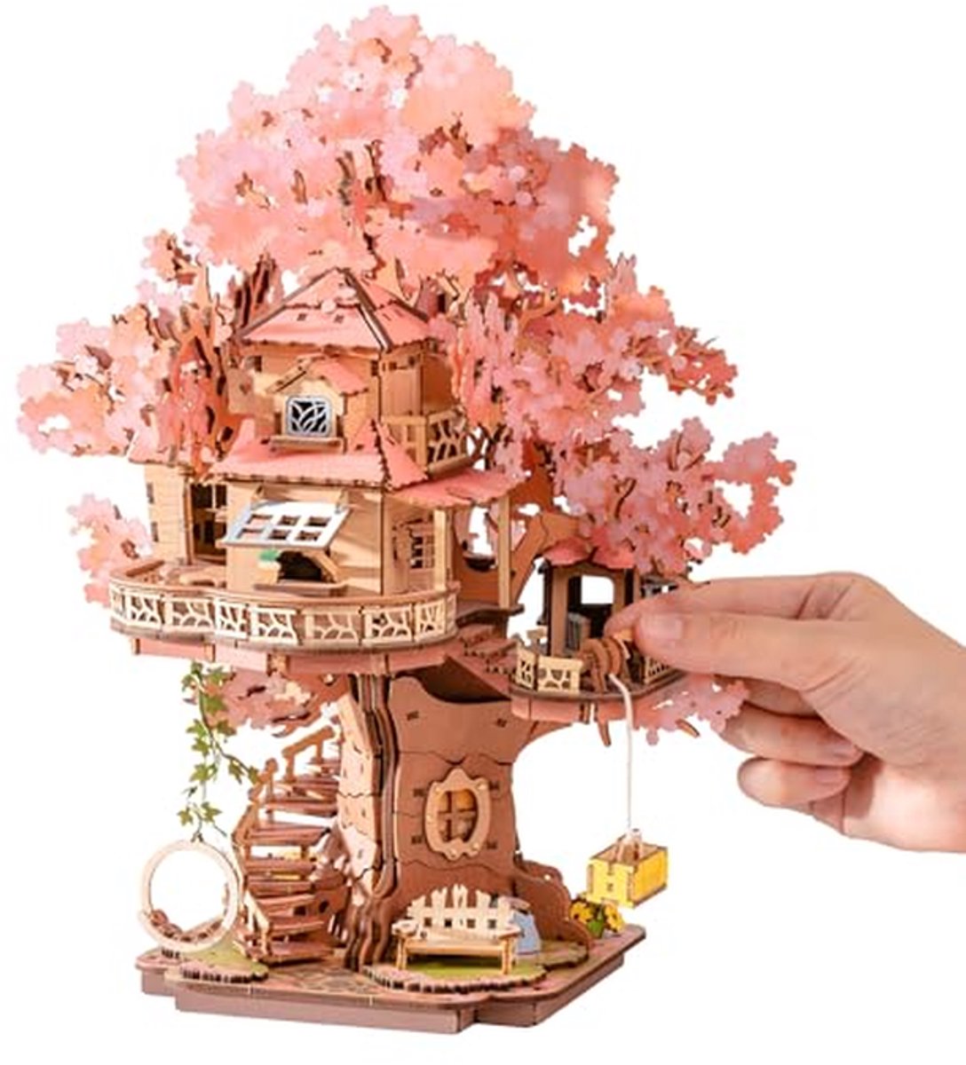 Houten Boomhut - 3D Puzzel - Creatief Hobby - Glinsterende Bloesems - 535 Delen - Roze
