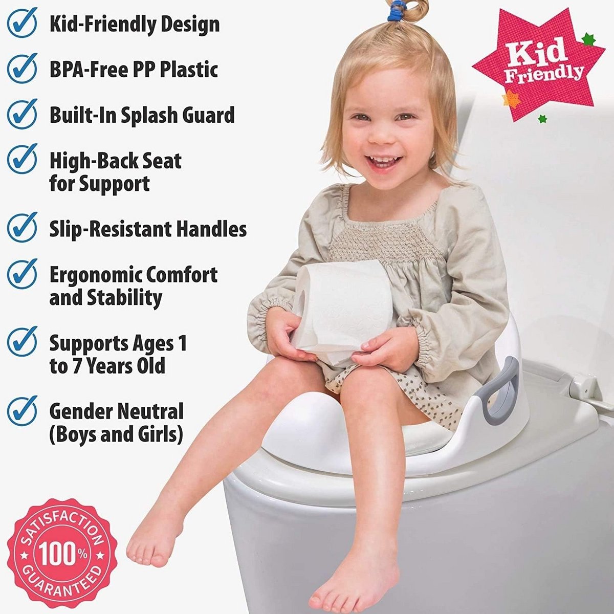 Zindelijkheidstrainingszitje - Peuter Toiletbril - Zelfstandig Zindelijk Maken - Met Rugleuning - Universeel - Wit