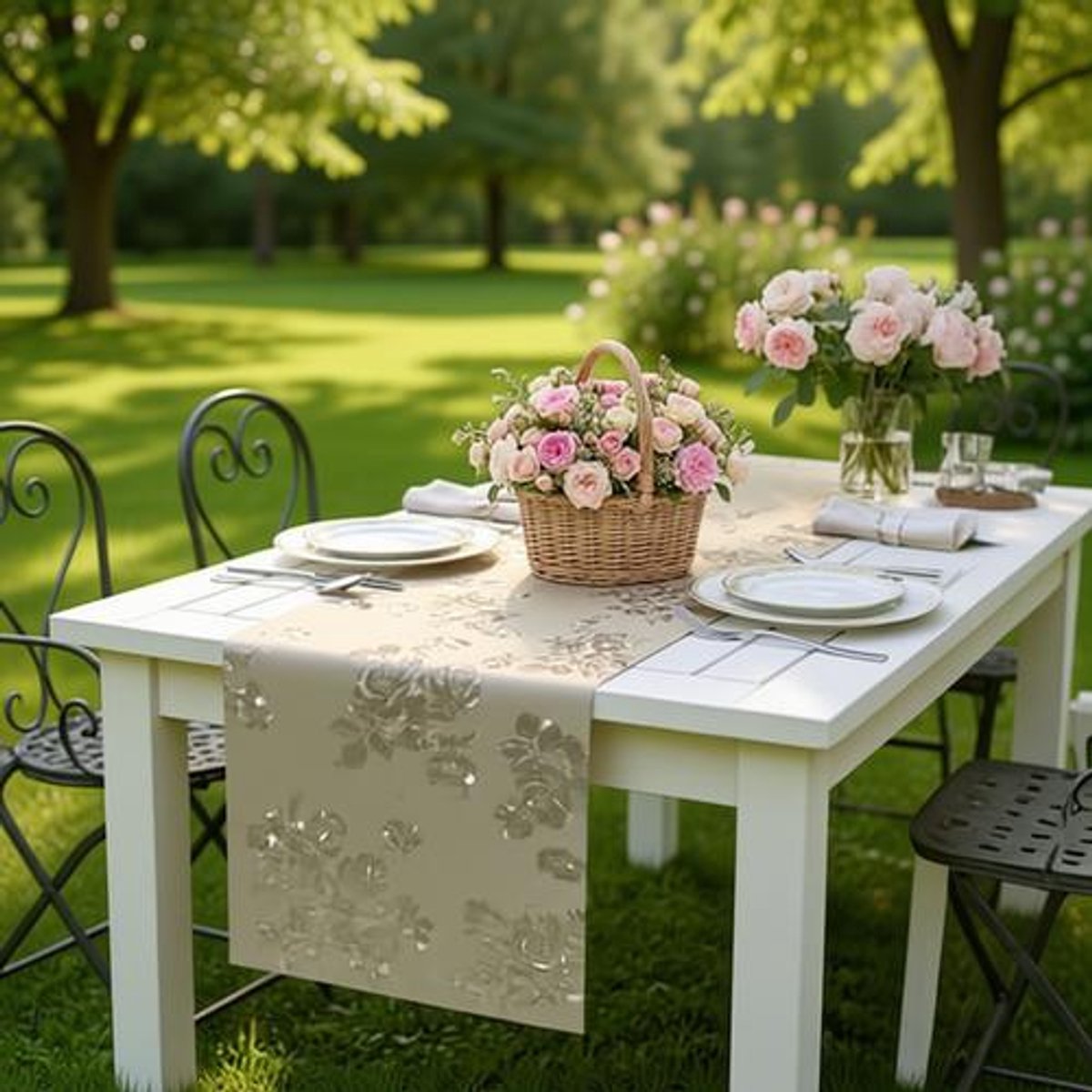 Gouden tafelloper met bloemmotief - 30 x 182 cm - hittebestendig, waterdicht en vlekbestendig - voor dagelijks gebruik, feesten en banketten