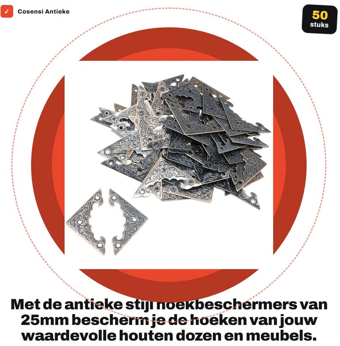 Dailygoods- Hoekbeschermers Antieke Stijl - 50 Stuks - 25mm - Decoratieve Driehoek - Houten Dozen - Corrosiebestendig - Antiek Messing - Hoekbescherming