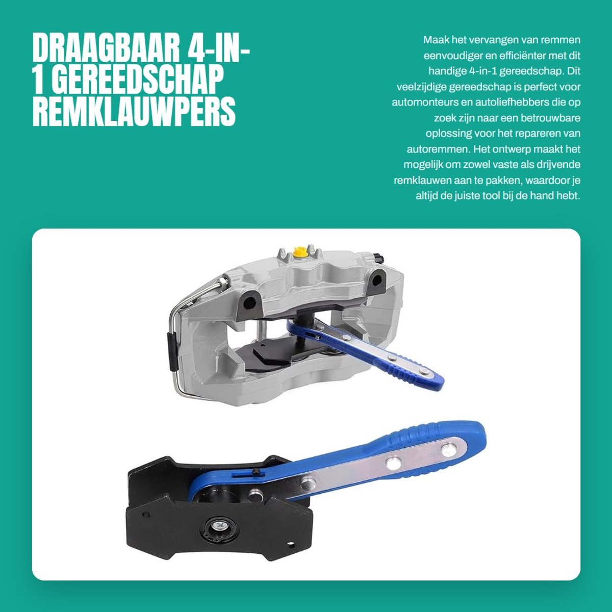 Dailygoods- Gereedschap 4-in-1 - Remklauwverf - Ratelsleutel - Zuigerverlenging - Hoogwaardig Staal - Schokbestendig - Remklauw