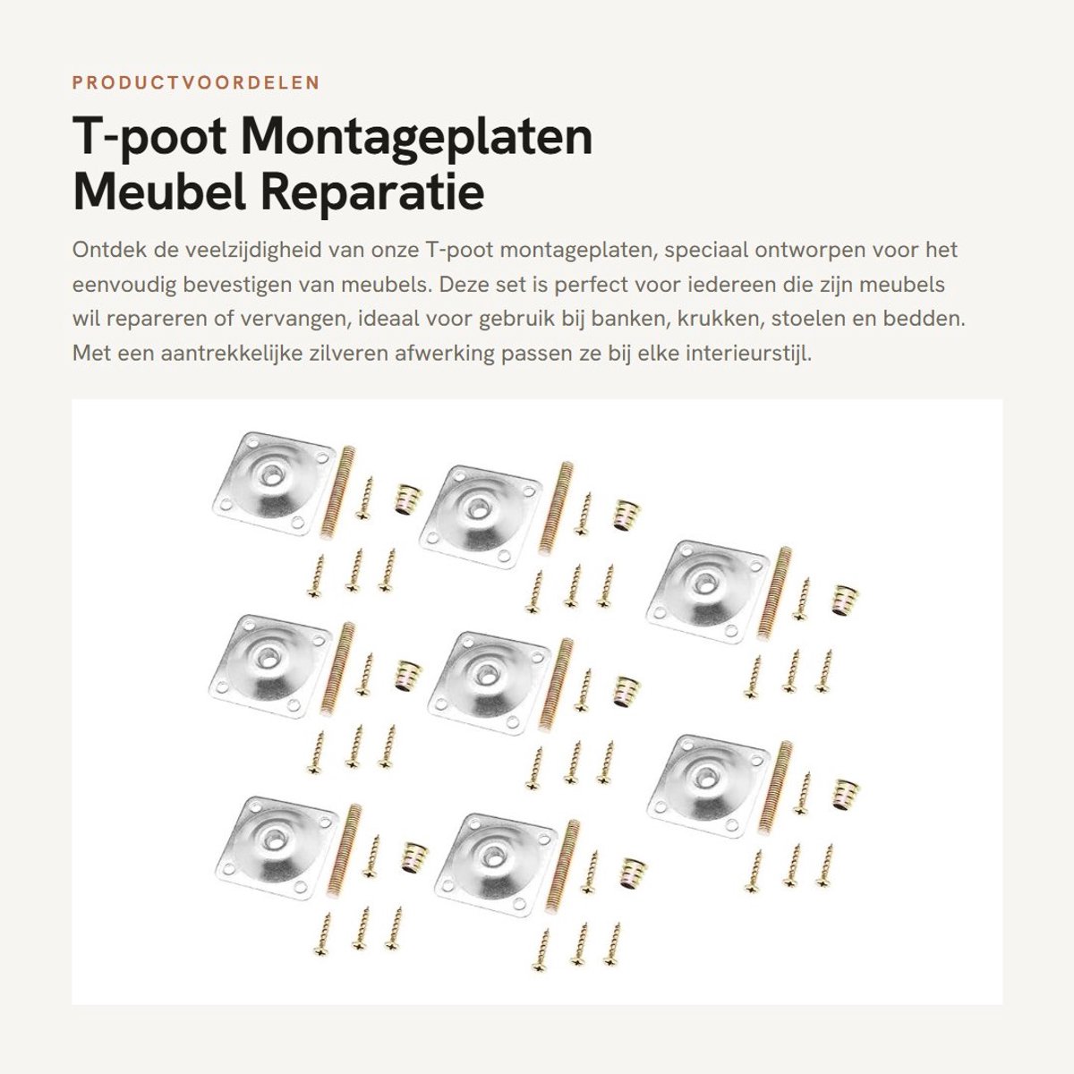 Dailygoods- Montageplaten 8 stuks - Bevestigingsplaten - Hanger Bouten M8 - Vrouwelijke Converters - Schroeven M4 - Metaal, Corrosiebestendig - Meubelpoten