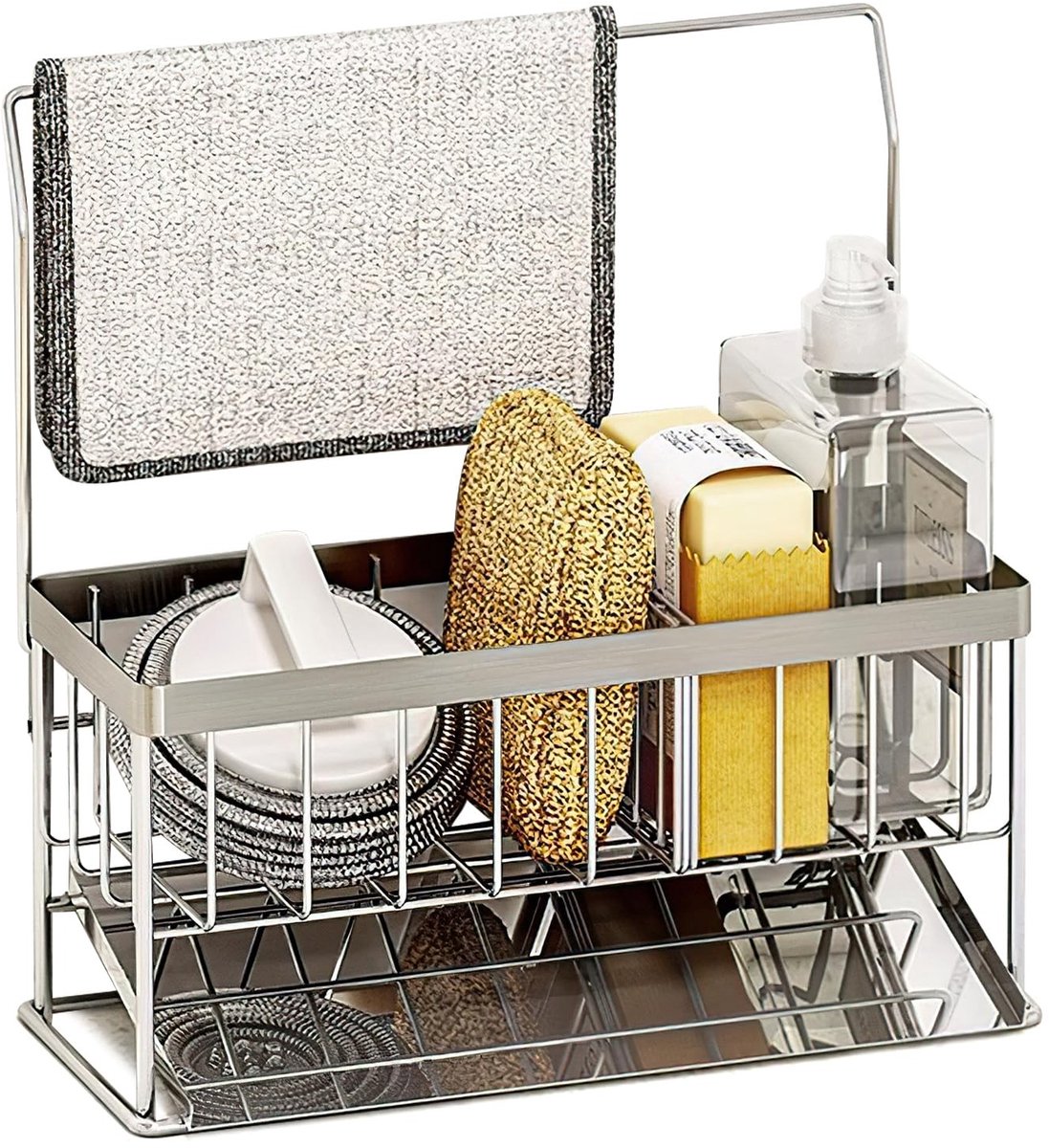 Dailygoods- Spoelbakorganizer Roestvrij Staal - Afdruiprek met Afvoerbakje - Keukenplank - Opbergbox - Geschikt voor Keuken/Badkamer/Balkon