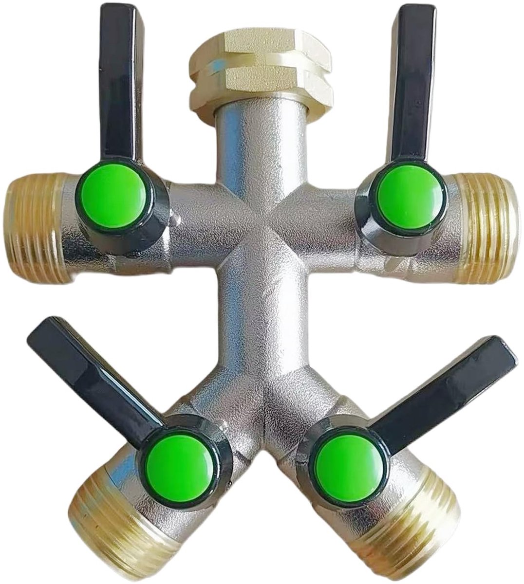 Dailygoods- Waterverdeler 4-weg - Messing Aansluiting - Verlengde Handgreep - Individuele Afsluitkranen - Instelbare Waterstroom - Zwart Aluminiumlegering - Tuinwaterverdeler