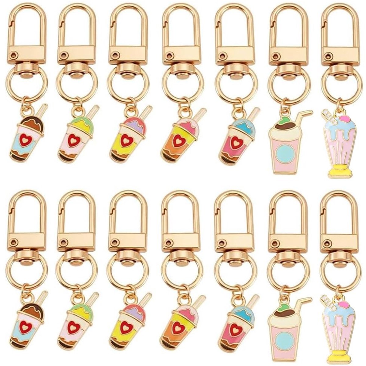 Dailygoods - Set van 14 Melkthee Sleutelhangers in 7 Stijlen