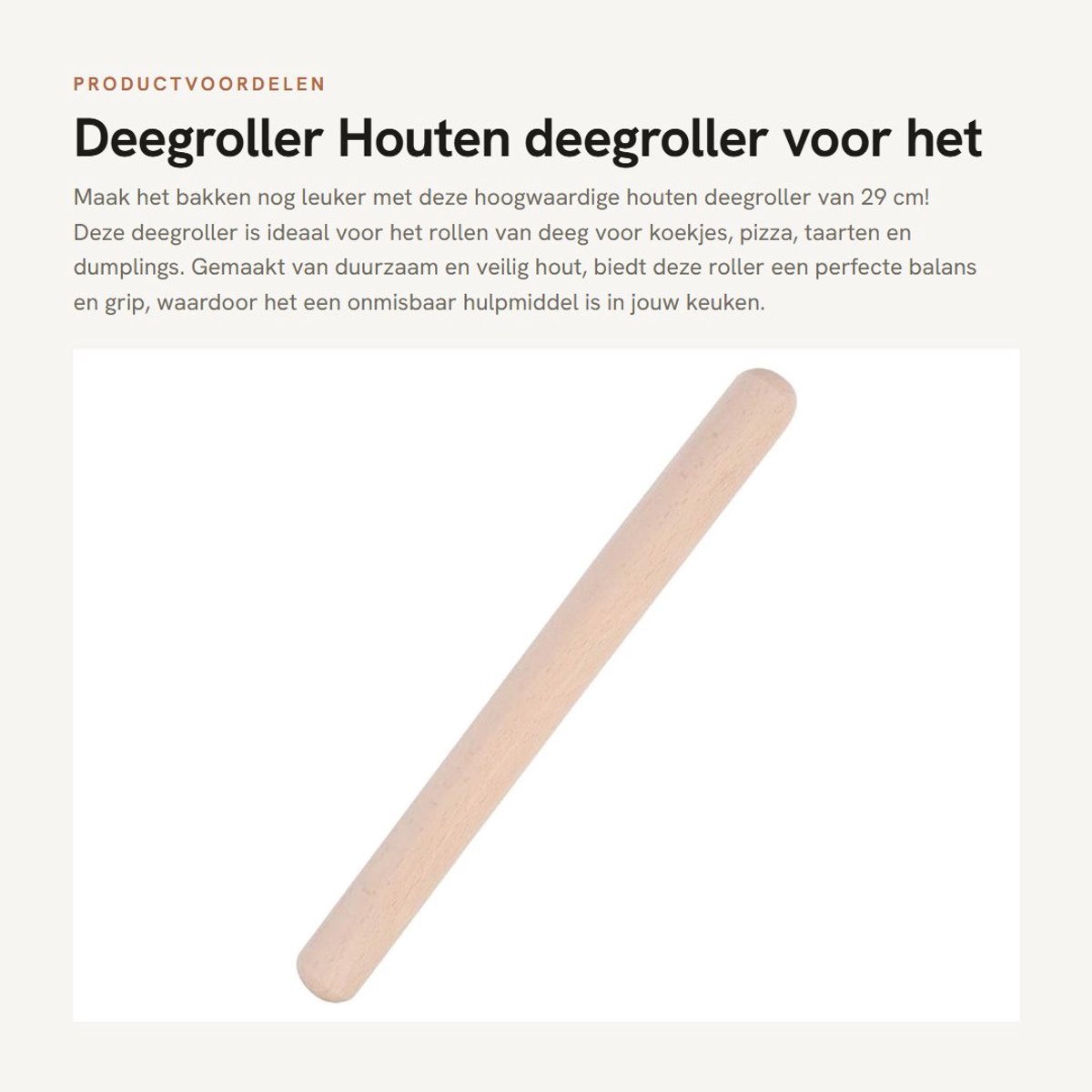 Dailygoods- Deegroller 29 cm - Houten Deegroller - Bakgereedschap - Praktisch Keukenhulpmiddel - Duurzaam Materiaal - Milieuvriendelijk Design