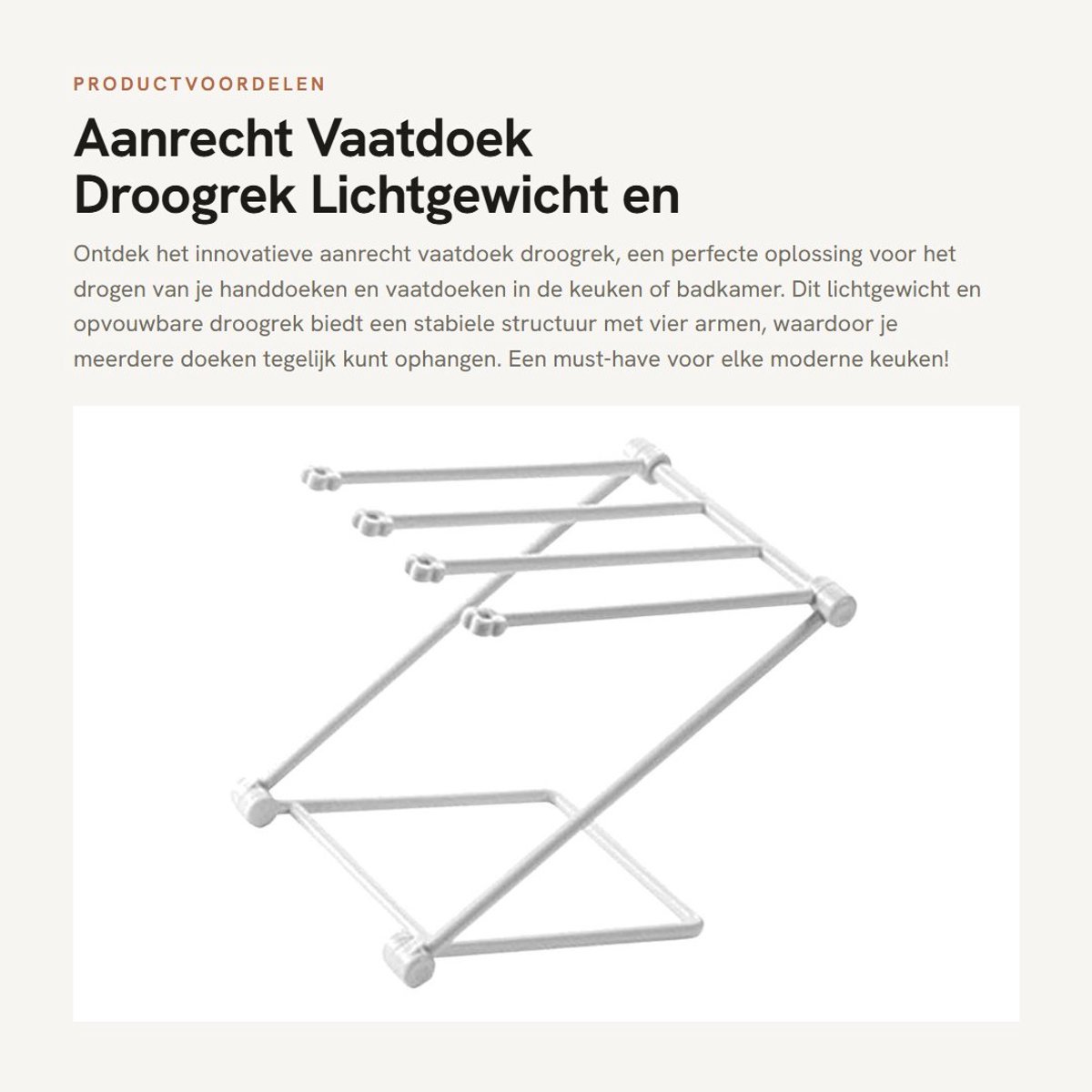 Dailygoods- Vaatdoek Droogrek Lichtgewicht - Opvouwbaar - Handdoekhouder - 4 Armen - Keuken - Duurzaam Ontwerp