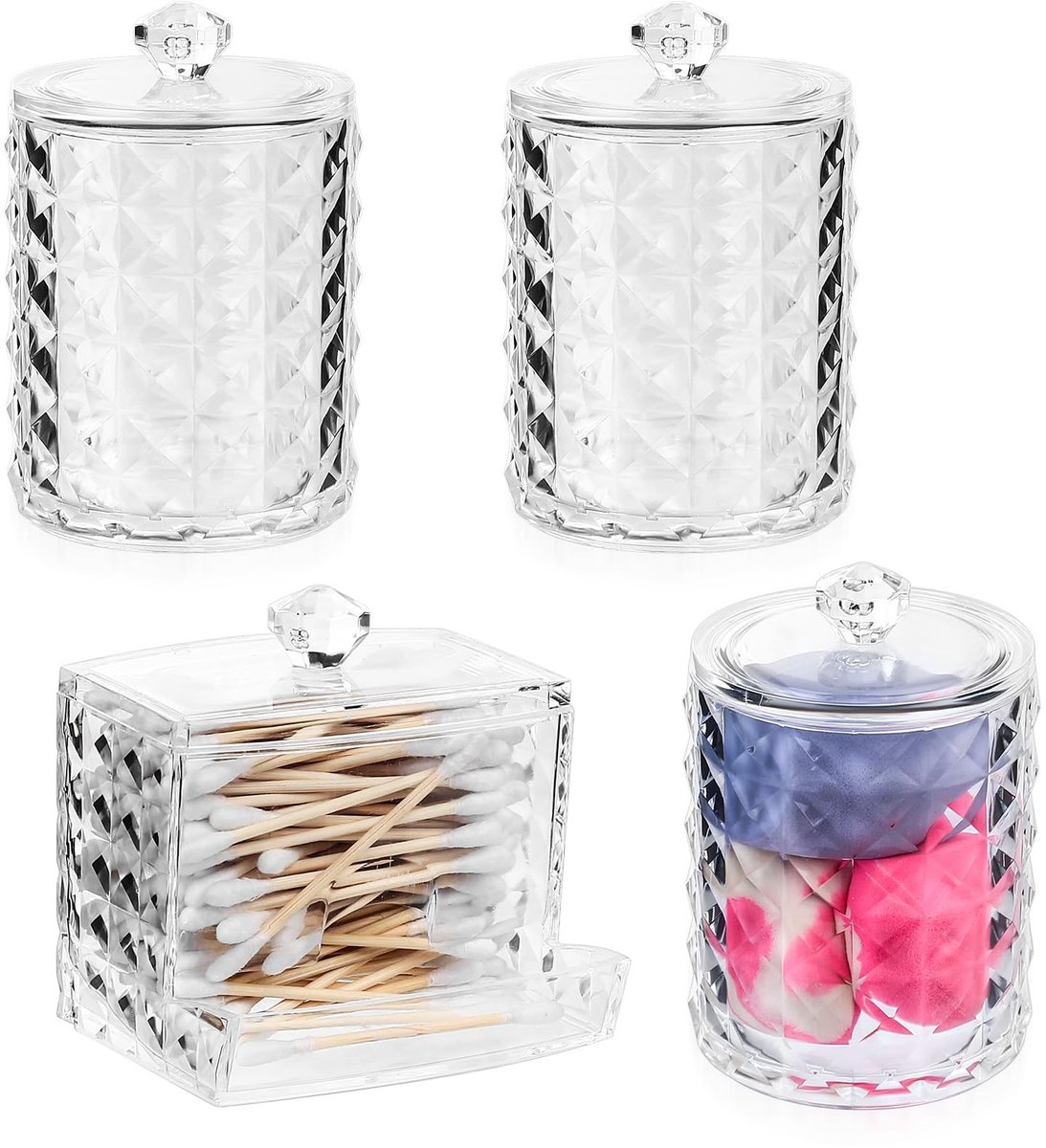 Dailygoods- Wattenstaafjeshouder Hoogwaardig PP - Wattenschijfdispenser - Opbergdoos - Opbergorganizer - Badkamer - Elegant Design