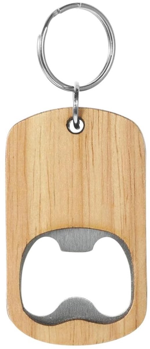 Dailygoods- Sleutelhanger Flesopener - Duurzaam Roestvrij Staal - Houten Handvat - Compact Formaat 6,7 x 3,9 cm - Cadeauset - Elegant Verpakt