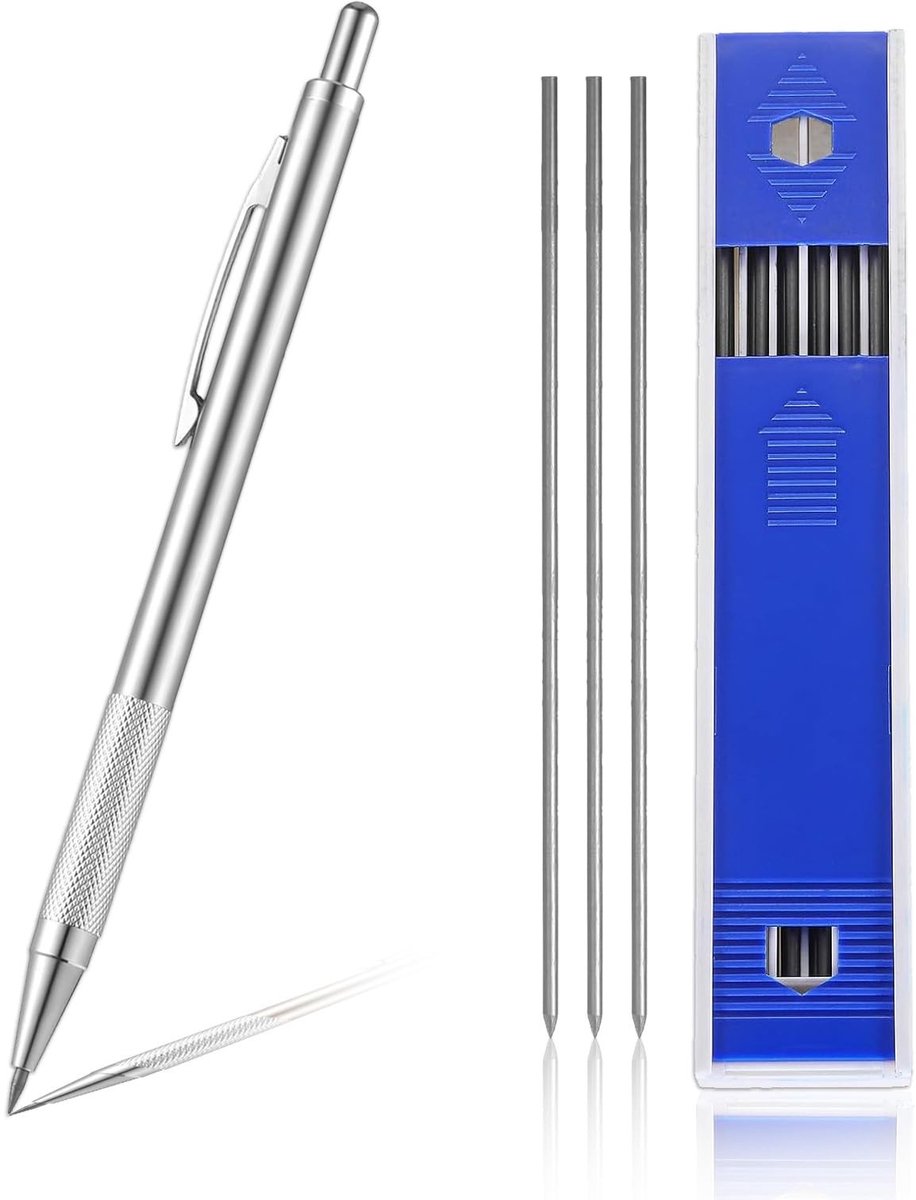 Dailygoods- Mechanisch Potlood Volledig Metalen - 2,0 mm Loodvulling - Breukbestendig - Slijper in Dop - Ideale Gewichtsbalans - Voor Tekenen/Schetsen - Tekenpotlood