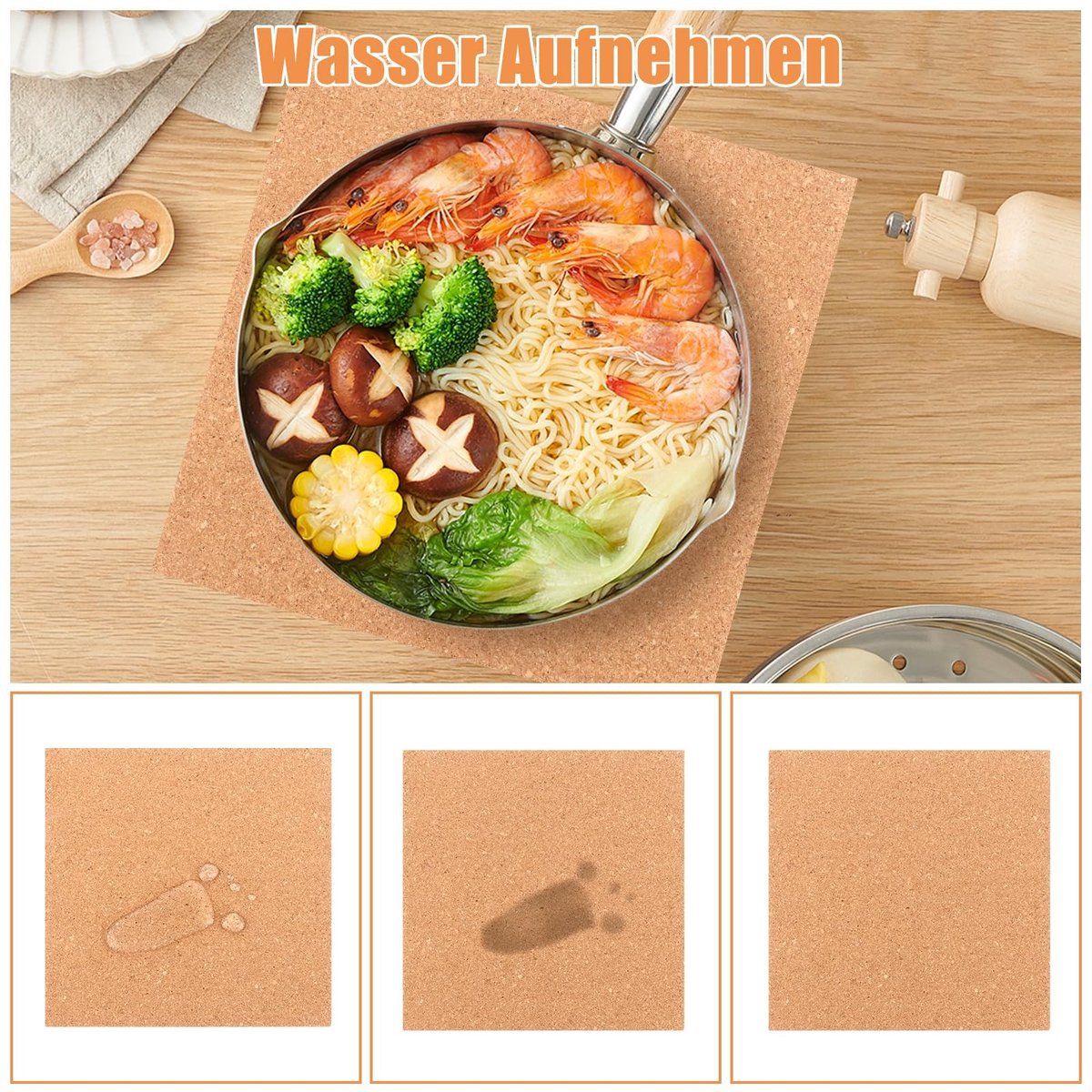 Dailygoods - Set van 8 Hittebestendige Pannenonderzetters van Kurk - Rechthoekig 20 cm