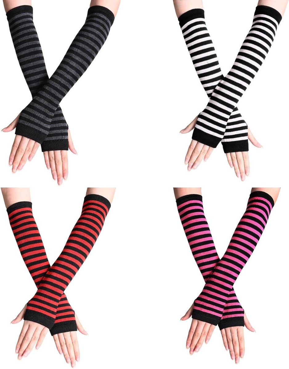 Dames Arm Warmers met Strepen, Lange Vingerloze Mouwen voor Herfst en Winter, Ideale Accessoires voor Koude Dagen