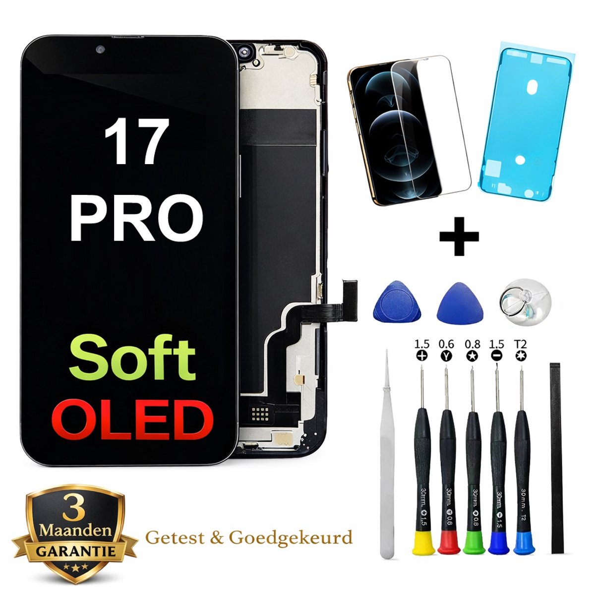 iPhone 17 Pro OLED Scherm Vervanging – Premium Soft OLED Display – Inclusief Complete Reparatieset, Gereedschap, Screenprotector en Plakstrip