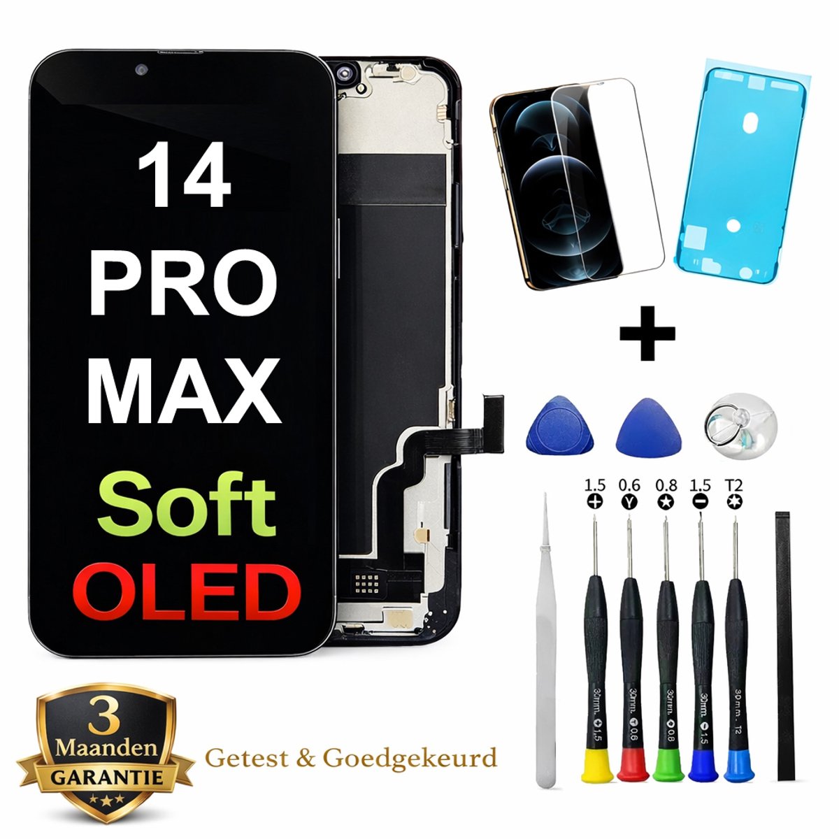 iPhone 14 Pro Max OLED Scherm Vervanging – Premium Soft OLED Display – Inclusief Complete Reparatieset, Gereedschap, Screenprotector en Plakstrip