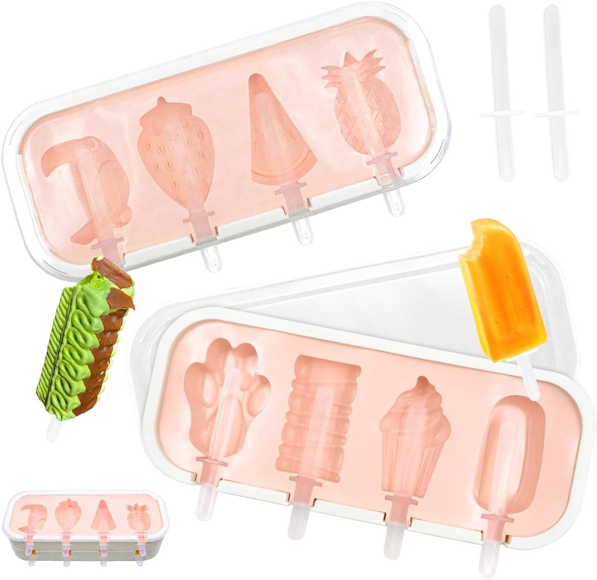 Creatieve Silicone IJsstaaf Mallen voor Zelfgemaakte IJsjes, BPA-vrij en Herbruikbaar met Deksel, Perfect voor Fruit en Dierenvormen