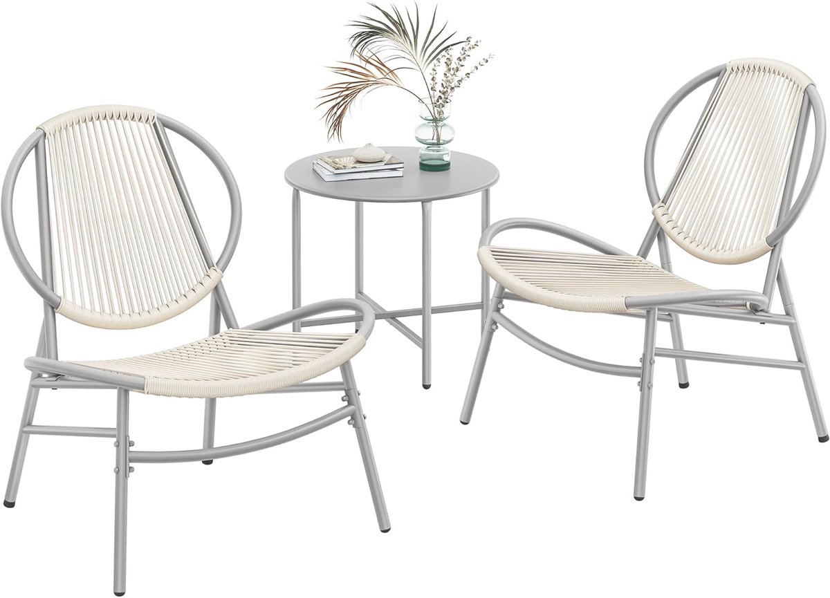 Furnstar Balkonmeubelset –Tuinset- 3-delig – Polyrotan – 2 Stoelen + Tafel – Duifgrijs