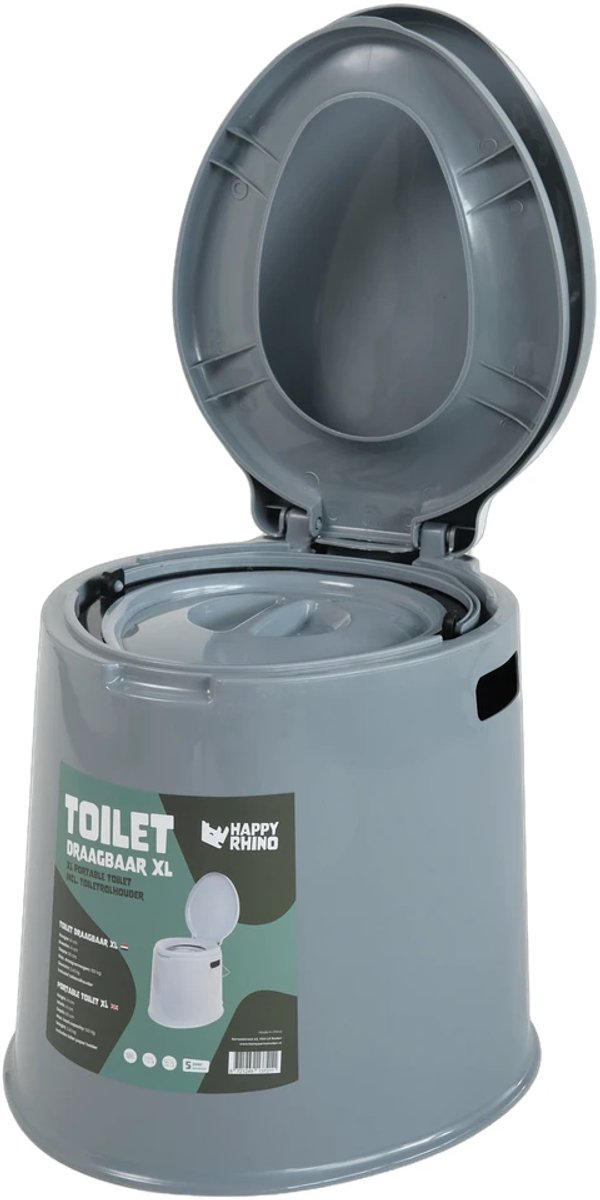 Happy Rhino - Toilet Draagbaar XL - Grijs - Toiletten - PP - 41 x 49 x 41 cm van Happy Rhino — afbeelding 3