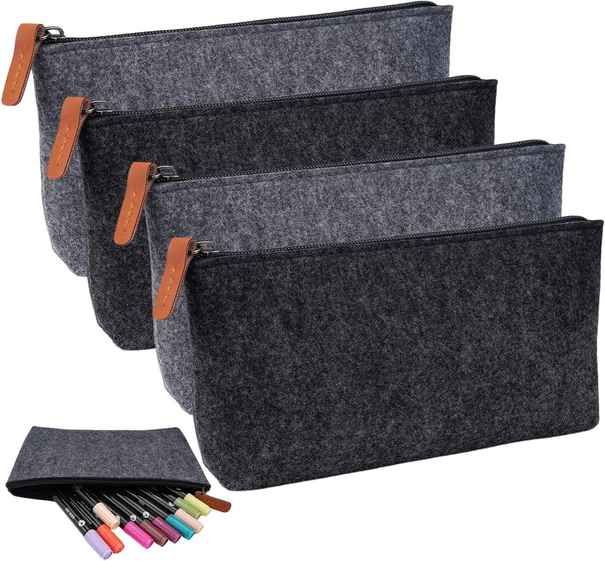 Multifunctionele Etui voor Schoolbenodigdheden, Make-up Tas met Rits, Geschikt voor Pennen, Hooglighters en Markers - Set van 4 Stuks