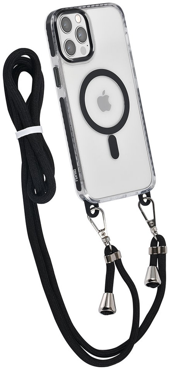 TUNIQ telefoonhoesje voor Apple iPhone 12 Pro Max - MagSafe backcover met koord - Zwart