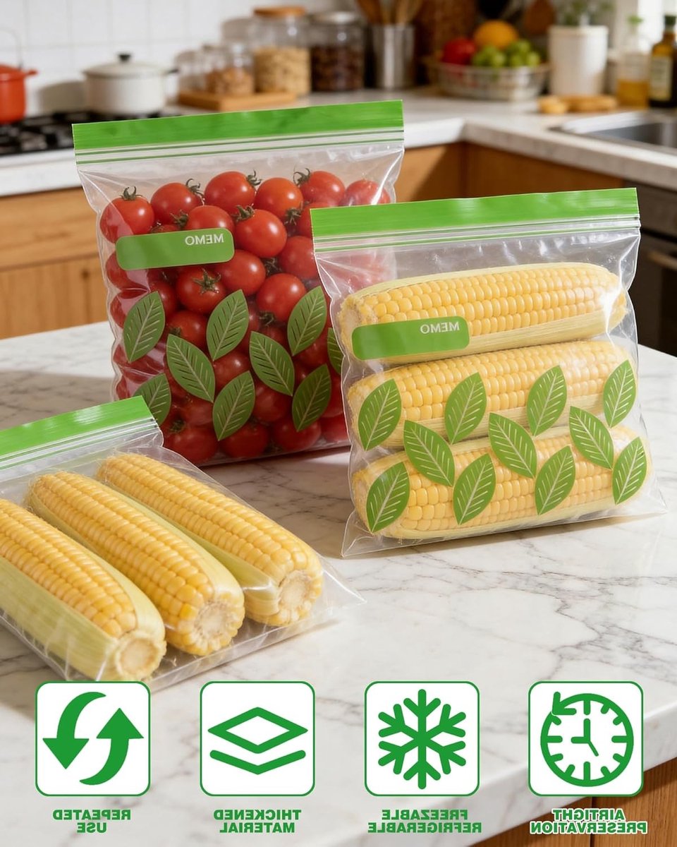 Herbruikbare diepvrieszakken set van 100 stuks - BPA-vrij en lekvrij - Ideaal voor vlees, fruit en sandwiches - 50x 1.1L en 50x 4.5L opslagzakken met staande bodem
