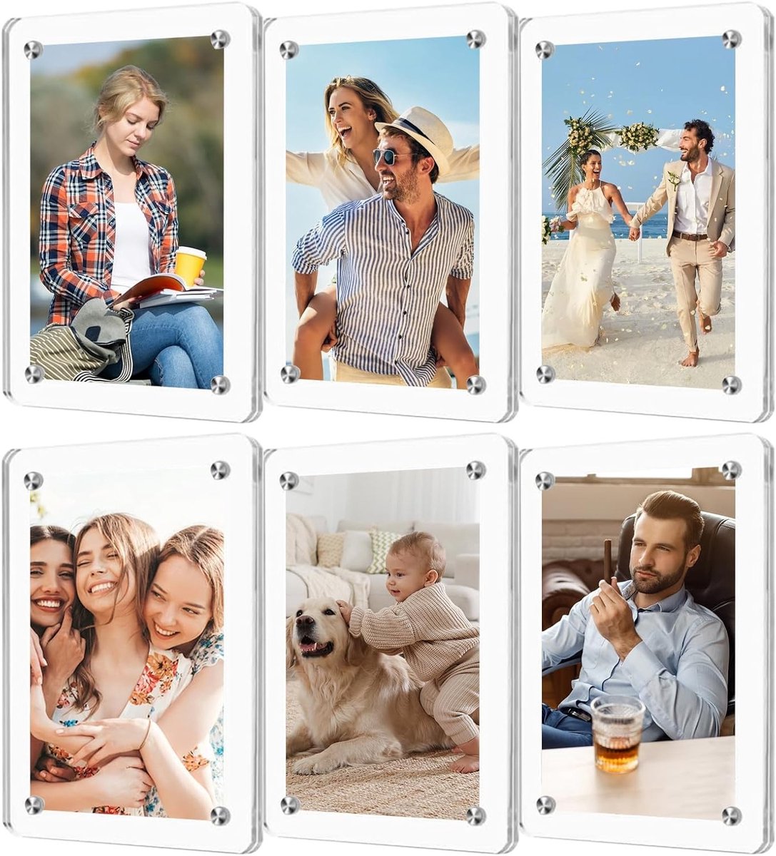12 Stuks Transparante Magnetische Fotolijsten voor Koelkast, Dubbelzijdige Frames Geschikt voor Foto's, Postkaarten en Stempels, 6 x 9 cm