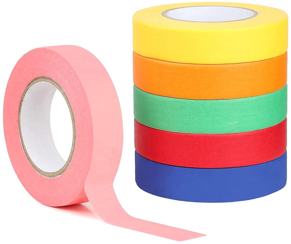 6 Rollen Maskertape 15MMx20M voor Schilderen, Verven en Renovatie - Neon Plakband voor Precisiewerk