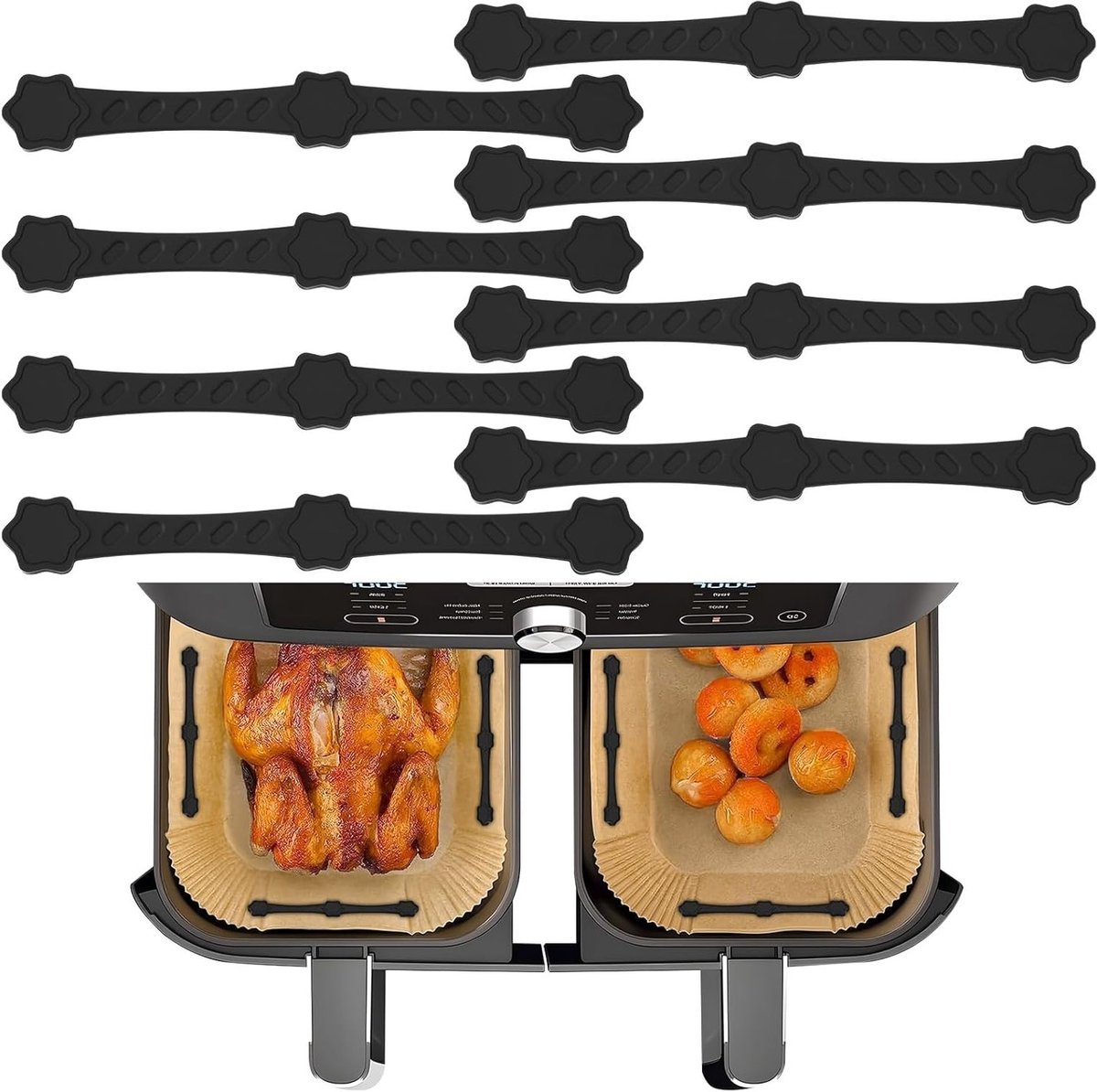 8 Stuks Silicone Magneten voor Airfryer - 12.5 cm Lange Clips, Hittebestendige Accessoires voor Bakpapier en Voorkomen van Aanbranden van Voedsel