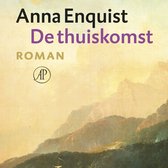 Boekomslag van 'De thuiskomst' van Anna Enquist, met een schilderij van bergen bij zonsondergang.