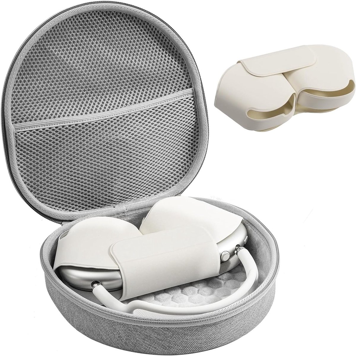 Draagbare Hard Case voor AirPods Max met Slaapmodus, Hoofdtelefoon Reiszak en Opbergruimte - Grijs, Bescherming en Organisatie voor Jouw Hoofdtelefoon