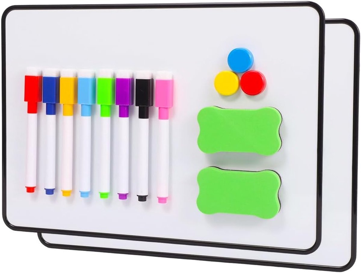 Dubbelzijdig A4 Whiteboard met Magneten, Stiften en Gum - Ideaal voor Thuis, Kantoor en Schoolactiviteiten, Compact en Draagbaar voor Teken- en Schrijfplezier