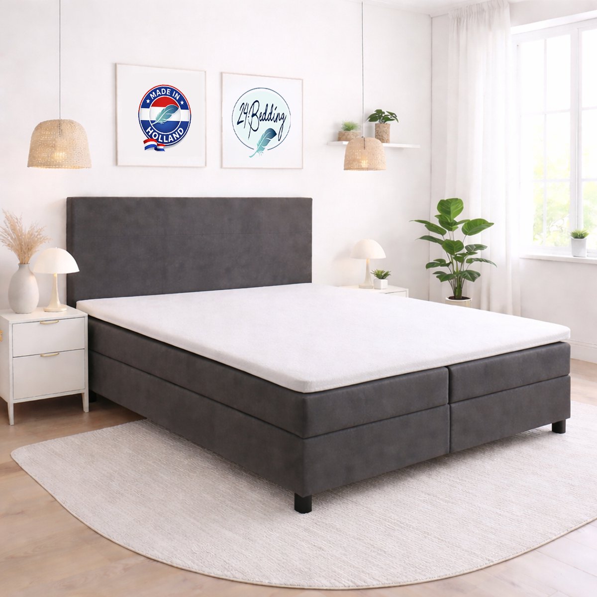 24-Bedding Duopak 2 stuks !! - Dubbel Jersey - Topdek Hoeslaken - Topper Hoeslaken - 100% katoen - 80 x 200 cm - Wit - Extra dikke kwaliteit 200 gr/m2