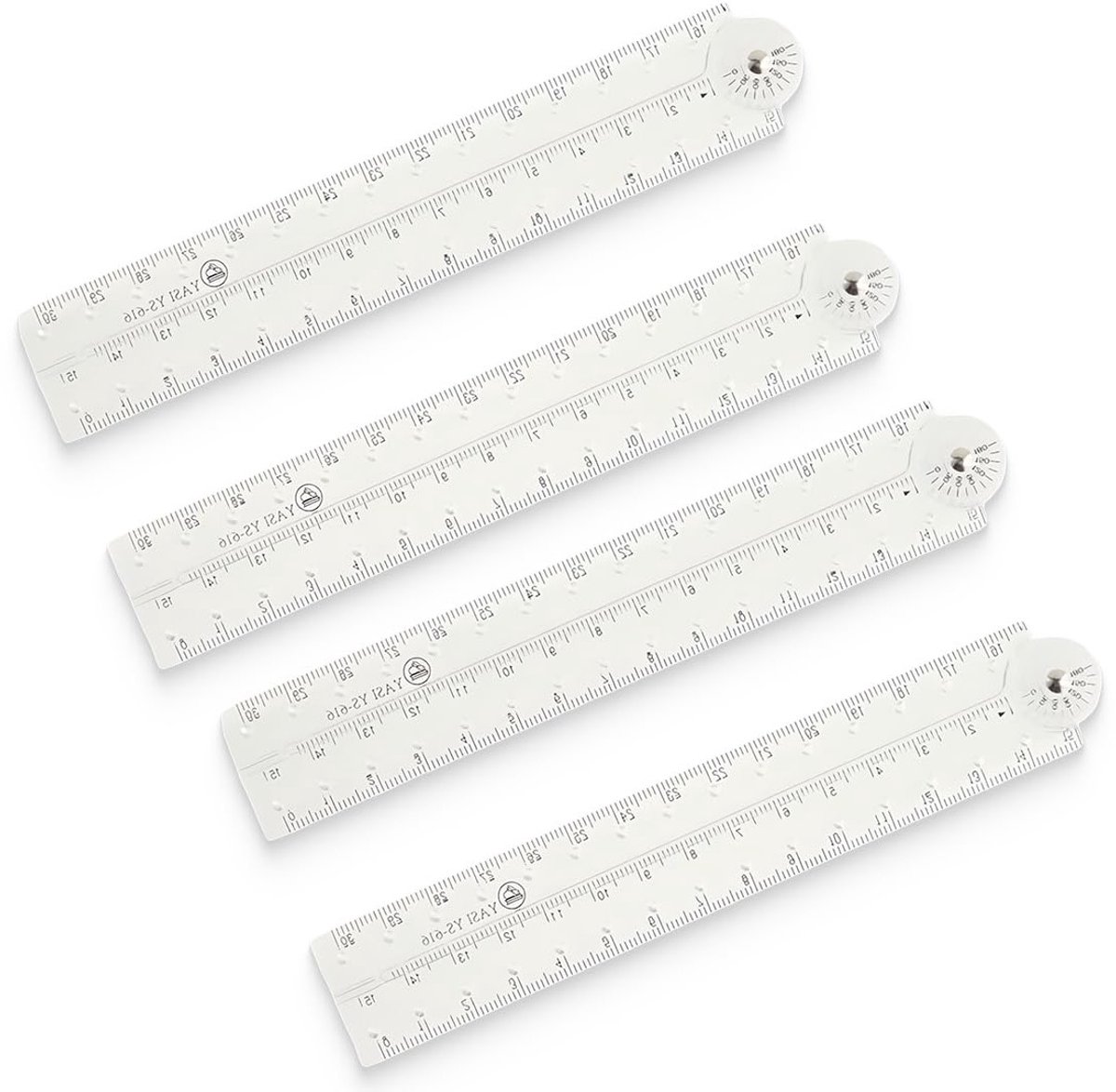 Set van 4 Linialen 30 cm voor Kinderen - Geometrische Driehoek, Transparante Liniaal en Vouwliniaal voor School en Kantoor