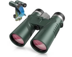 Compacte HD-verrekijker voor volwassenen (10x42) met telefoonadapter, waterdicht, meerlaags gecoate lenzen, hoge vergroting, geschikt voor vog观察en, kamperen en buitensporten (groen)
