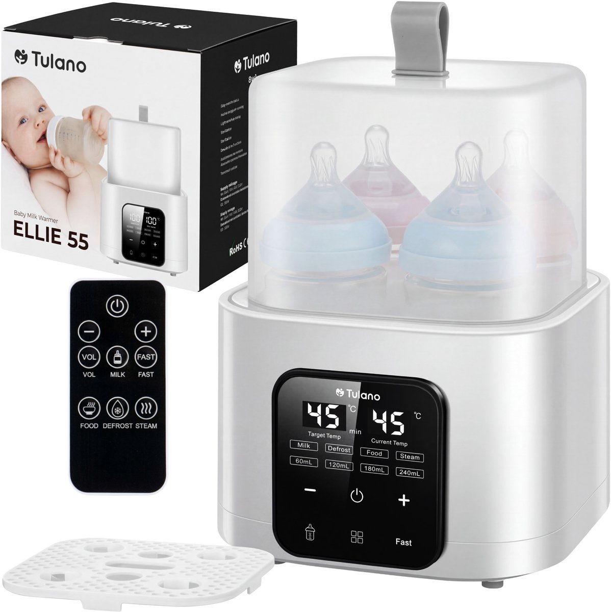 Tulano Ellie 55 Flessenwarmer - Baby Flesverwarmer en Sterilisator 8-in-1 - Wit