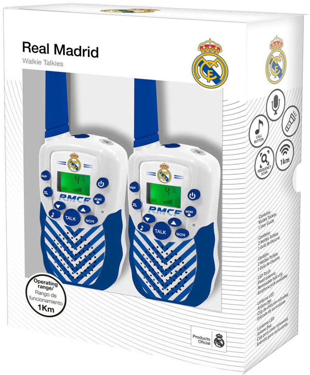 Real Madrid - Walkie Talkie Set - 2 Stuks - Bereik tot 100 Meter - Buitenspeelgoed - Officieel Fan Merchandise - Wit/Blauw