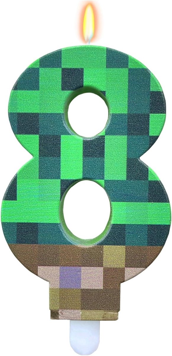Verjaardagscadeau voor 8 jaar, Pixel Motief Taartkaarsen, Groene Kaarsen voor Gaming Thema, Feestdecoratie voor Jongens en Meisjes, Videogame 8 Jaar Kaarsen
